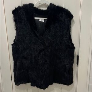 NWOT Black Woven Mink Fur Vest W/ Hood & Pockets Sz L